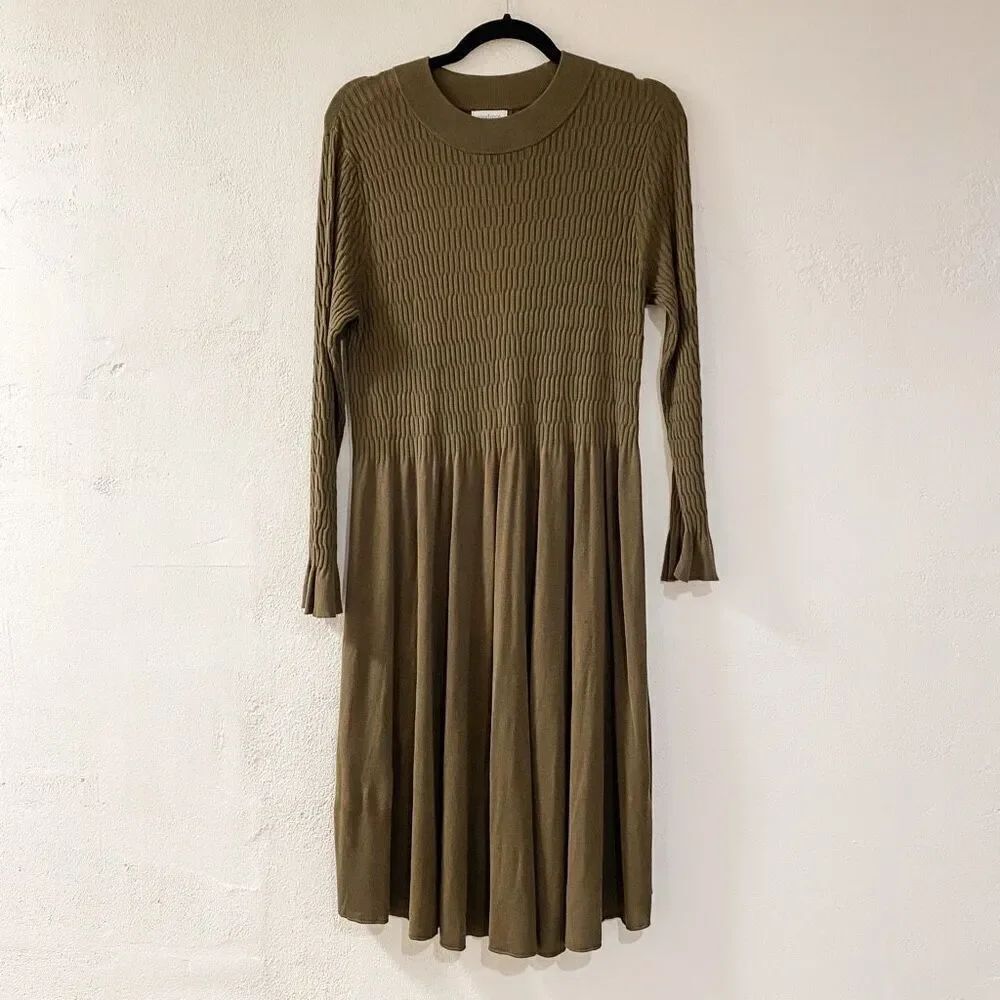 Sundance Nature’s Hue Sweater Midi Dress in Olive Green Medium Petite